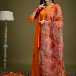 InWeave V-Neck A-Line Kurta With Palazzos And Dupatta image 2