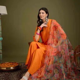 InWeave V-Neck A-Line Kurta With Palazzos And Dupatta image 5