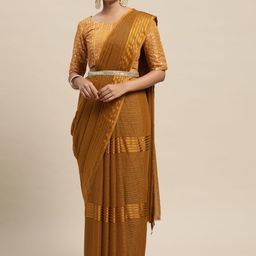 Saree mall Mustard Yellow Striped Saree-image-24