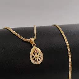 V.K.PAYAL.JEWELLERY Gold-Plated Artificial Stones Studded Teardrop Pendant with Chain-picture-14