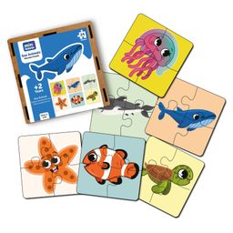 Mini Leaves 24 Pieces Wooden Set of 6 Sea Animals Jigsaw Puzzle for 2+ Kids-57
