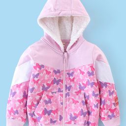 Babyhug 100% Cotton Full Sleeves Butterfly Printed SweatJacket with Hood - Pink-image-28