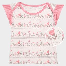 Mi Arcus Frill Cap Sleeves All Over Floral Printed Top - Pink-picture-18