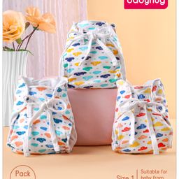 Babyhug 100% Cotton Dry Feel Langots With Cloud Print Size 2 Pack of 3 - White-18