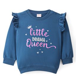 Babyhug 100% Cotton Knit Full Sleeves Sweatshirt with Text Graphics & Frill Design - Navy Blue-image-53
