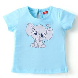 Babyhug 100% Cotton Knit Half Sleeves T-Shirt With Elephant Print - Blue-image-72