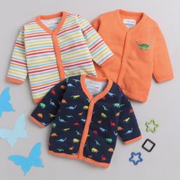 Bumzee Pack Of 3 Full Sleeves Dinosaur Printed & Striped Jhablas - Navy Blue & Orange-picture-33