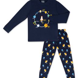 Unicorn Cotton Full Sleeves Space Theme Planets & Rocket Printed Tee With Coordinating Night Suit - Navy Blue-image-35