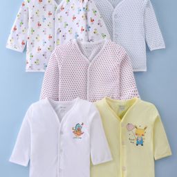 OHMS Single Jersey Cotton Front Open Jhablas With Full Sleeves and Polka Dot Print Pack of 5 - Multicolour-image-79