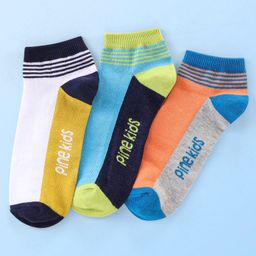 Pine Kids Knit Ankle Length Silvadur Antimicrobial Striped Socks Pack Of 3 ( Color May Vary )-image-36
