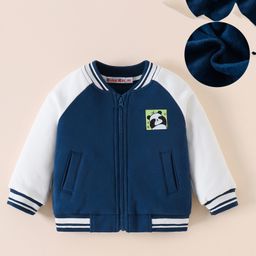 Kookie Kids Full Sleeves Front Open Bomber Jacket With Panda Patch Detailing - Navy Blue-image-59