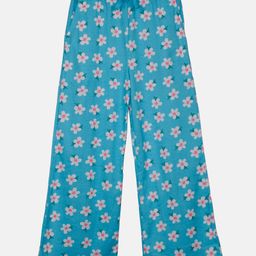 Kiddopanti Cotton Floral Printed Flared Pajama - Blue-image-13