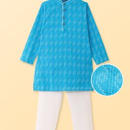 Pine Kids Cotton Woven Full Sleeves Solid Kurta Pyjama Set - Light Blue-picture-22