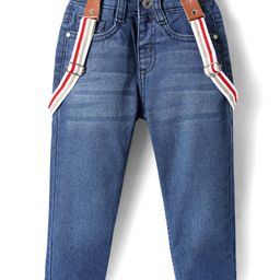 Babyhug Denim Full Length Washed Jeans With Stretch And Suspender - Blue-image-86