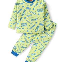Babyhug Cotton Knit Full Sleeves Text Printed Night Suit - Neon Green-image-44