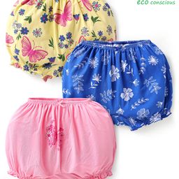 Babyoye Cotton Elastane Knit Bloomers With Floral Print Pack Of 3 - Pink Blue & Yellow-image-21