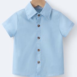 Mark & Mia Cotton Half Sleeves Solid Color Shirt - Light Blue-image-13