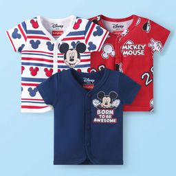Babyhug Disney Interlock Knit Half Sleeves Jhablas with Mickey Mouse Graphics Pack of 3 - Red White & Navy Blue-image-41