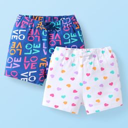 Babyhug Cotton Jersey Shorts with Text & Hearts Print Pack of 2 - White & Blue-image-88