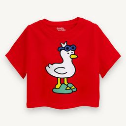 Guugly Wuugly Pure Combed Cotton Half Sleeves Skin Friendly Duck Printed Crop Top -Red-image-52