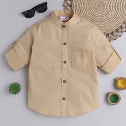 BAATCHEET Cotton Full Sleeves Camel Back Embroidered Shirt - Beige-picture-29