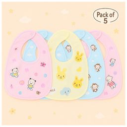 Badal Kidz Baby Soft Feeding Bib Apron Cute Multi Print with Tich Button - Multicolor (Pack Of 5)-0