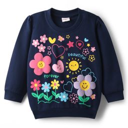 Babyhug Cotton Knit Full Sleeves Sweatshirt with Floral Print - Navy Blue-image-11