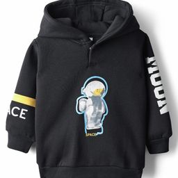 Mark & Mia Cotton Knit Full Sleeves Hooded Sweatshirt With Space Theme Print - Black-picture-12
