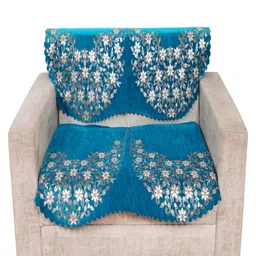 Fashion Throw Turquoise Blue Printed Jacquard 2 Piece Sofa Cover-image-46