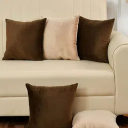 Shadowkart Brown & Cream 5 Pieces Velvet Square Cushion Covers-21