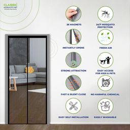 classic mosquito nets Classic Mosquito Net Magnetic Screen Polyester Mesh Curtain Patio Door With Full Frame Hook & Loop 200 x B 130 cm - Black image 2