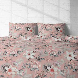 VINTANA Peach-Coloured & White Floral 300 TC King Bedsheet with 2 Pillow Covers-image-51