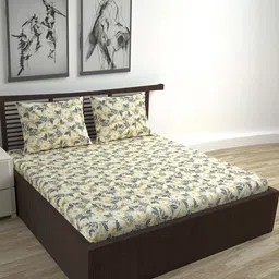 Divine Casa Florate Grey & Yellow Floral 144 TC Queen Bedsheet Set 2.54 x 2.22 m-image-83