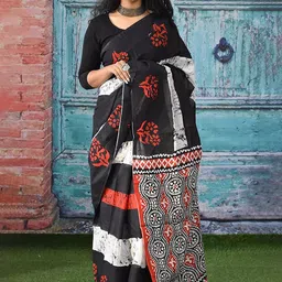 Craft Musium Ethnic Motifs Pure Cotton Bagru Saree-image-45