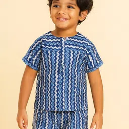 Pum Pum Boys Printed Pure Cotton Short Sleeves Shirt & Shorts Clothing Set-image-86