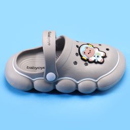 Babyoye Clogs with Back Strap Closure & Bear Applique - Grey image 4
