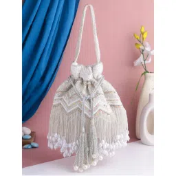 SWISNI White Heavy Surai Potli Clutch Bag (S)-picture-29