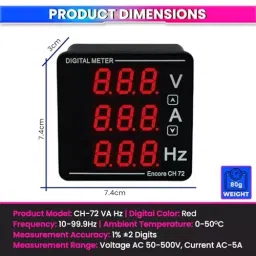 amiciSense 3 in 1 Voltmeter Ammeter 5 Amp AC And50-500 V Voltage Tester with Frequency and Current Test image 4