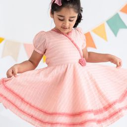 Soleilclo Striped Puff Sleeve Applique Fit & Flare Dress-picture-11