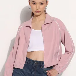 SHOWOFF Women Spread Collar Solid Casual Sporty Jacket-image-29