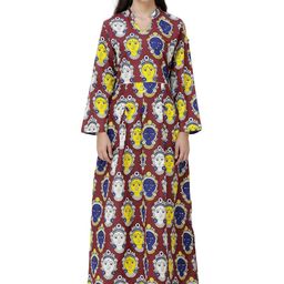 Exotic India Women Long Gown with Kalamkari Printed Goddess and Slit Shoulders-image-17