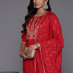 Libas Women Floral Yoke Design Regular Kurta with Trousers & With Dupatta-image-99