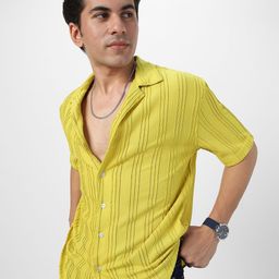 Urbano Fashion Men Cuban Collar Textured Cotton Casual Shirt-image-61
