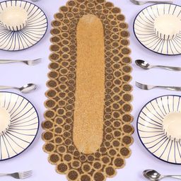 YWULY Brown Floral Embroidered Beaded Table Runner-38