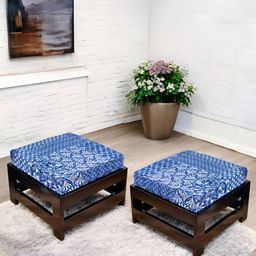 Ikiriya 2-Pcs Blue & Brown PrintedWooden Stools-7