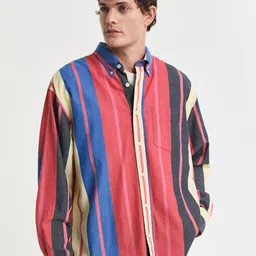 GANT Men Oversized Fit Button-Down Collar Vertical Striped Cotton Casual Shirt-picture-4
