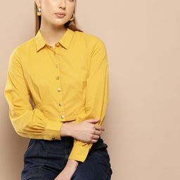 Chemistry Smocked Pure Cotton Shirt Style Crop Top-picture-13