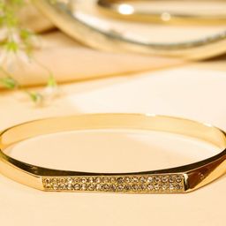 Rukhmani Gold-Plated American Diamond Studded Anti Tarnished Kada Bracelet-image-36