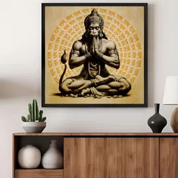 999Store Brown Hanuman Meditating with 'Jai Shri Ram' Mantra Canvas Painting Wall Art-image-29