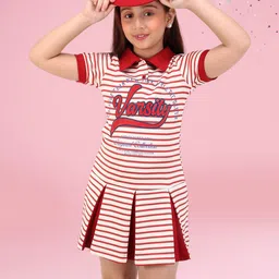 CUTECUMBER Girls Striped Shirt Collar Sheath Dress-image-17